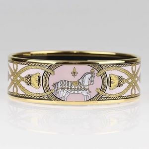Hermes Pink Enamel Grand Apparat Wide Bangle Bracelet Size 65